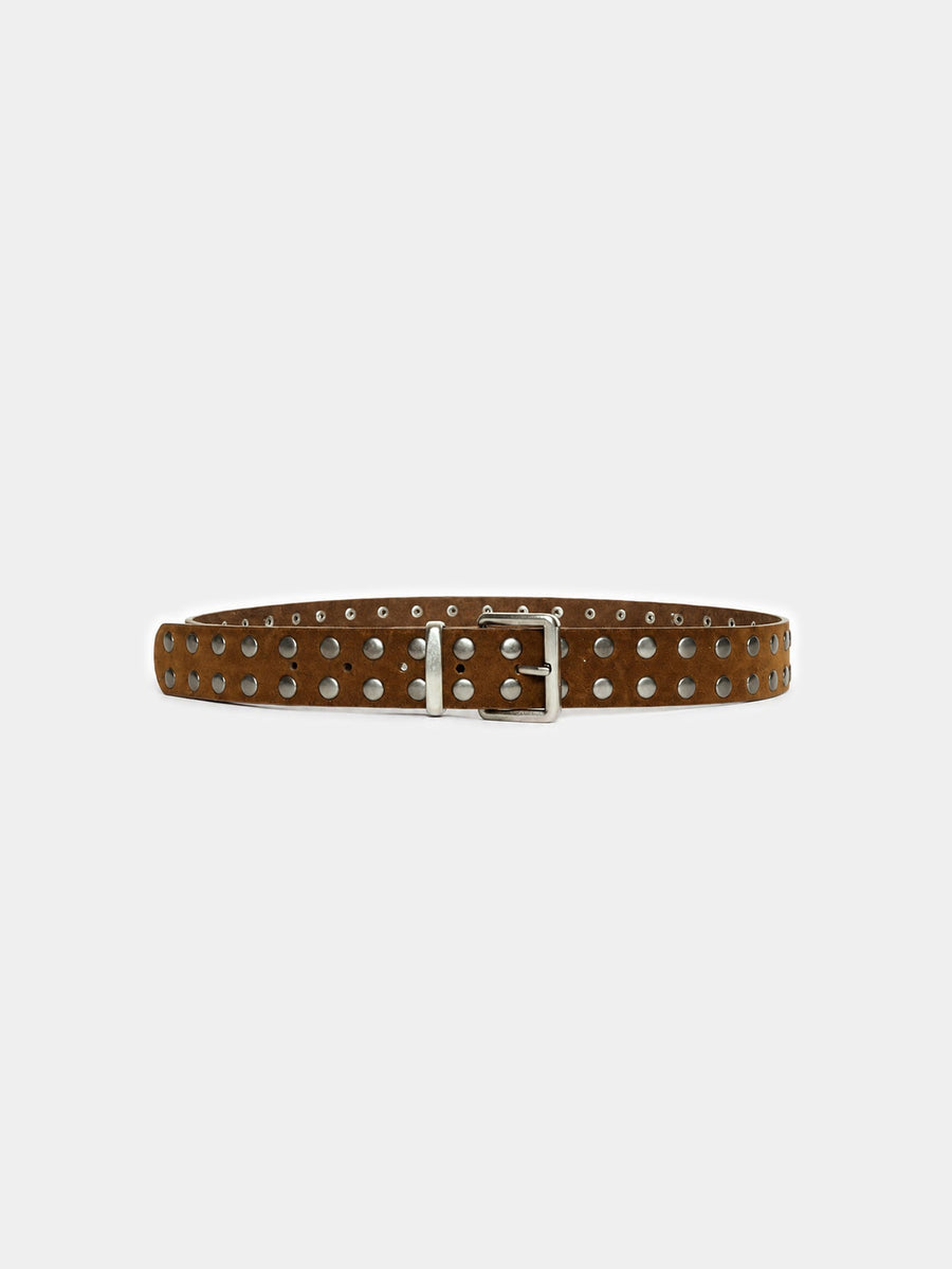 Ceinture cloutée aspect daim camel