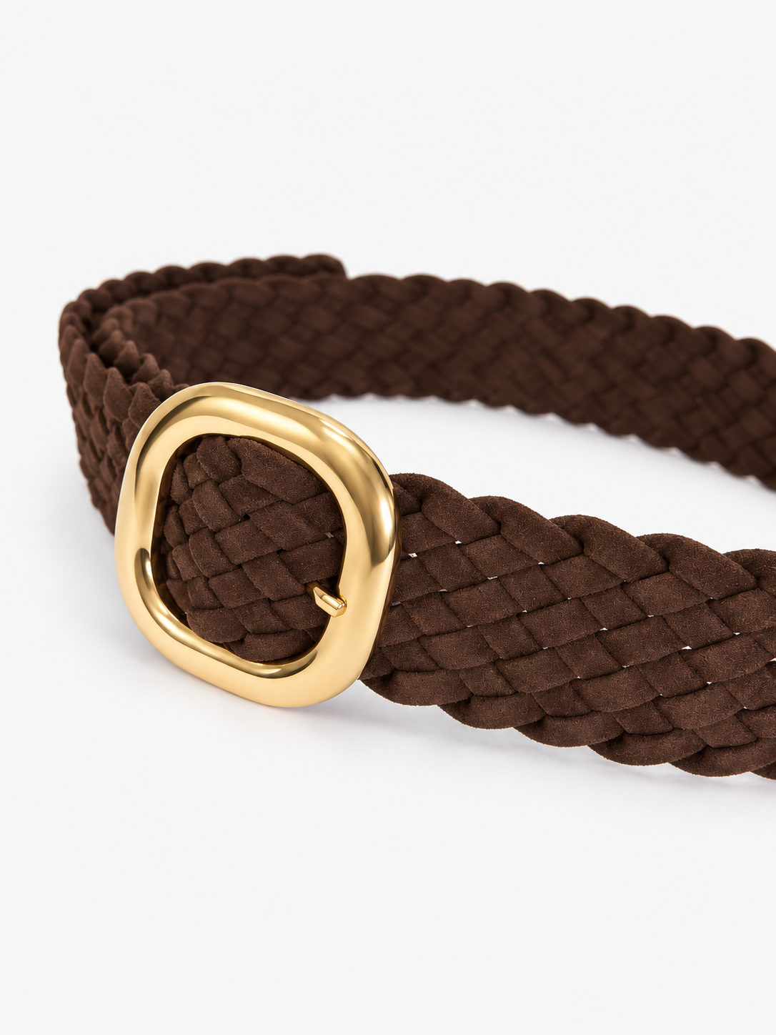Détail boucle et tressage de la ceinture marron vue 2