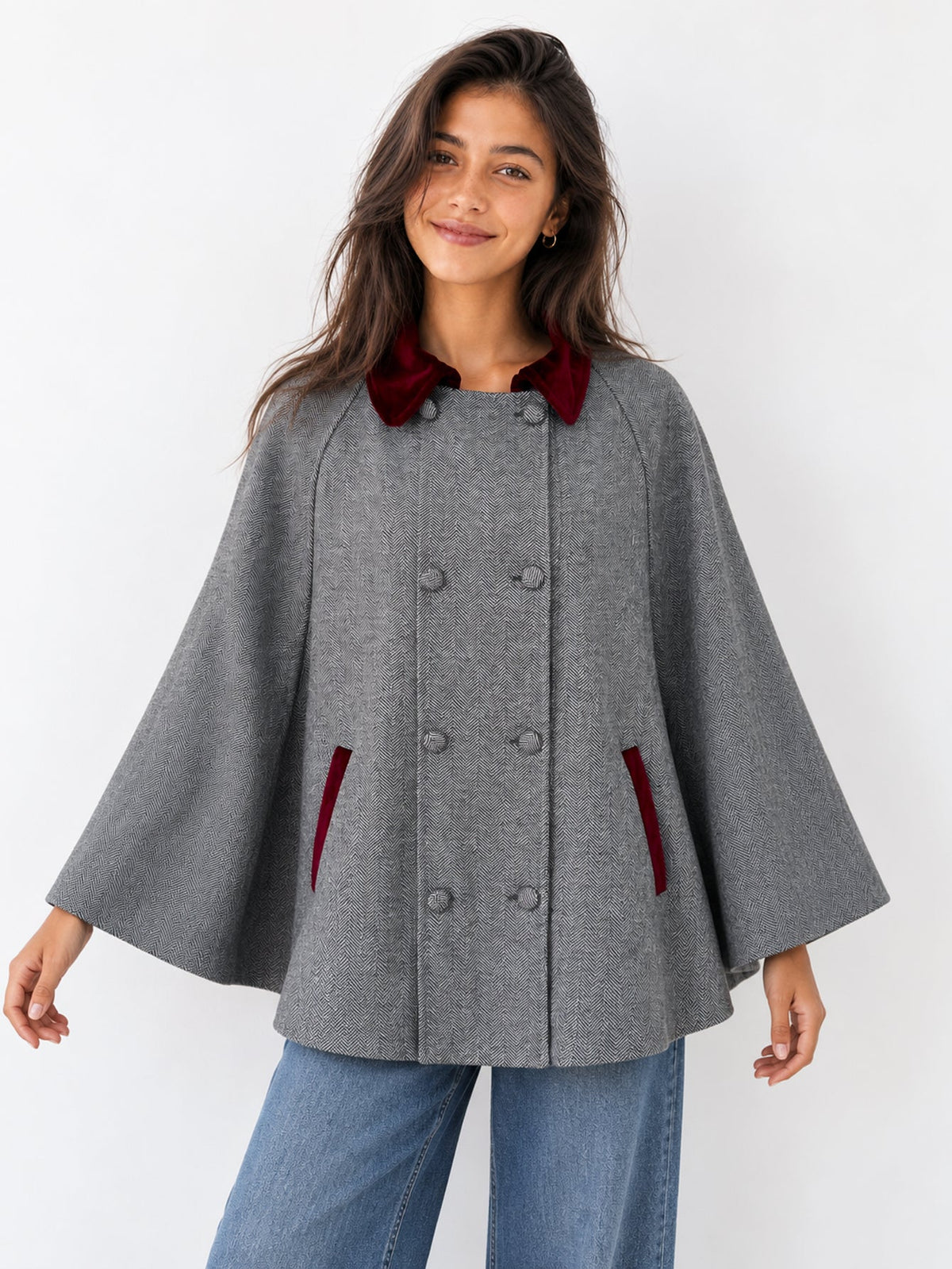 Boutons recouverts chevrons taupe