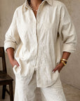 chemise oversize brodee beige en coton image 9