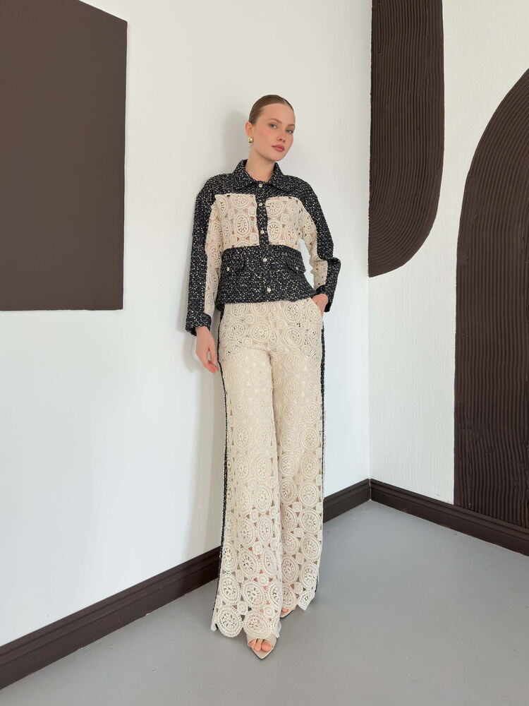 chemise bicolore en crochet et boucle manches longues image 3