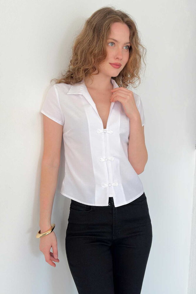 chemise blanche a brandebourgs col en v image 1