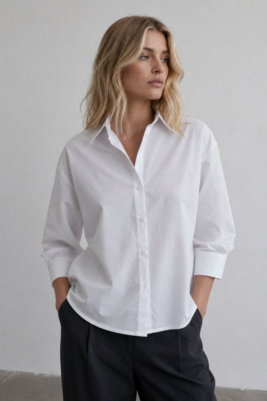 Chemise blanche en popeline manches bouffantes