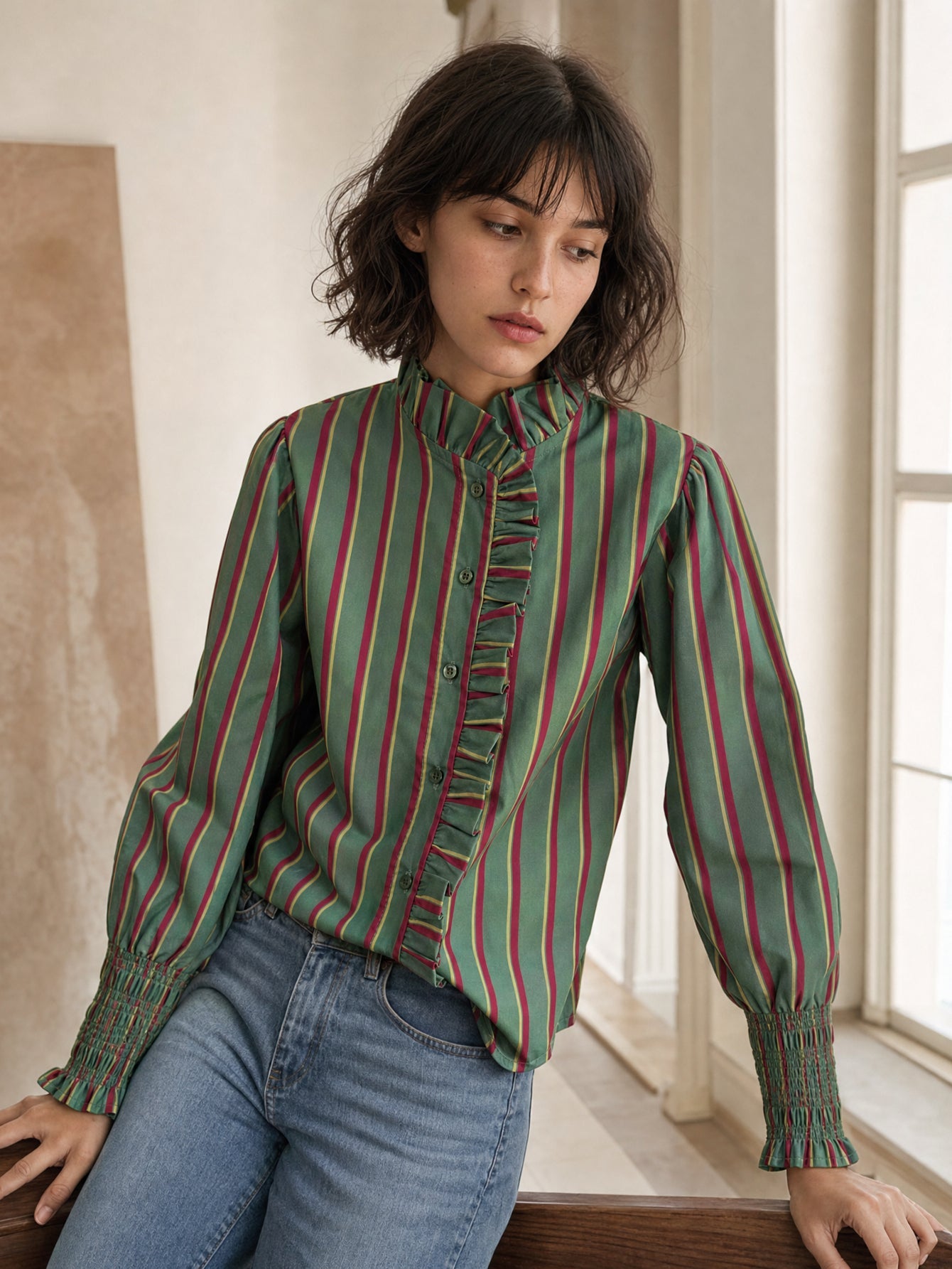 chemise coton rayures pour femme vue 01