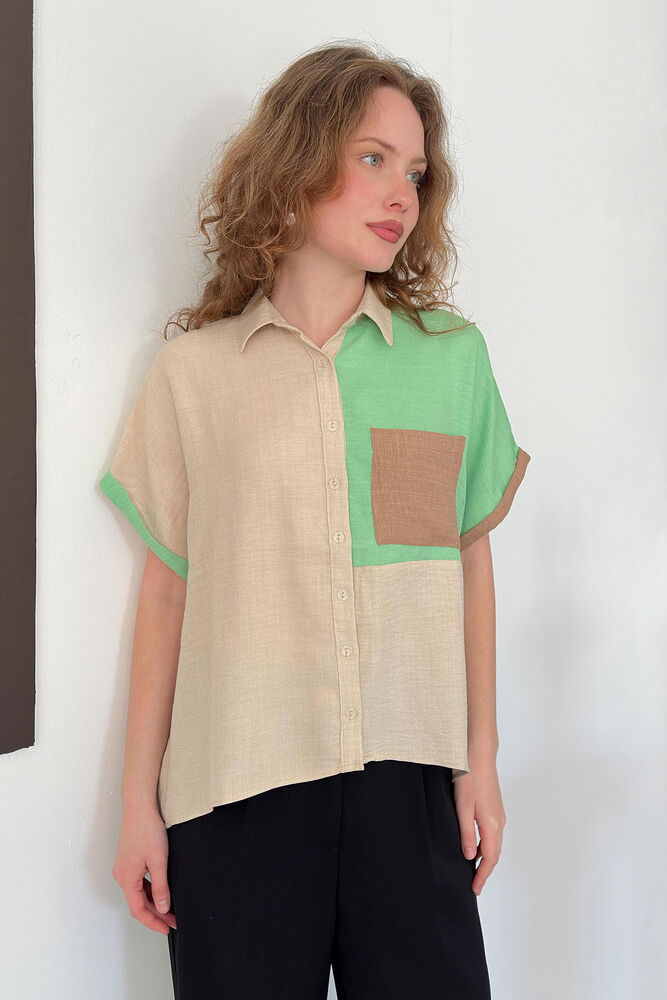 top13795 chemise beige boutonnee col polo decontractee image 1