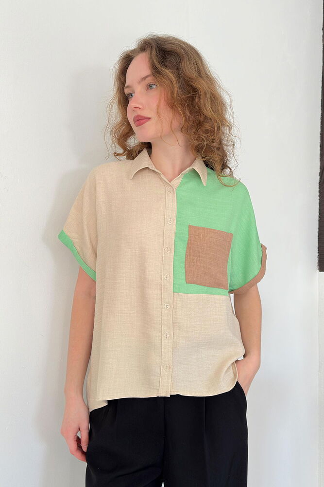 top13795 chemise beige boutonnee col polo decontractee image 2