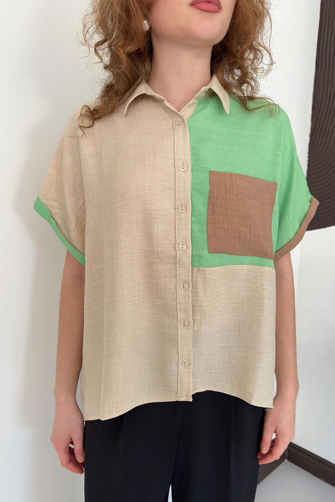 top13795 chemise beige boutonnee col polo decontractee image 4