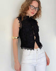 top13809 chemise noire slim sans manches a col montant et longueur raccourcie image 1