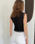 top13809 chemise noire slim sans manches a col montant et longueur raccourcie image 4
