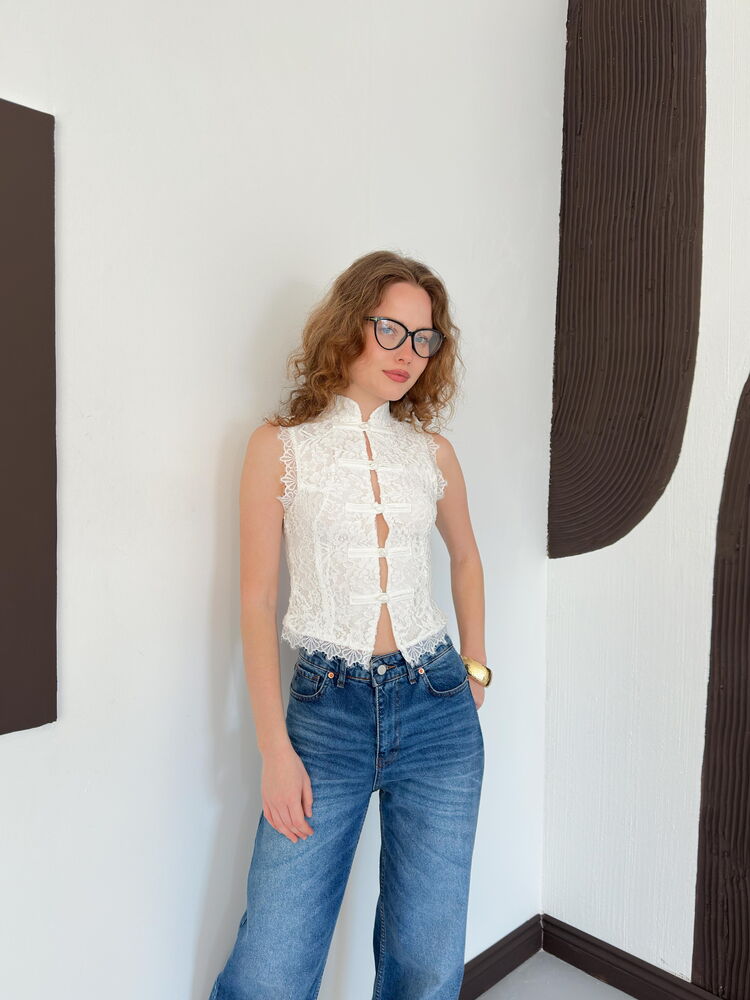 top13808 chemise ethnique blanche slim fit crop image 2