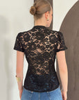top13856 chemise noire a fleurs boutonnee avec manches bouffantes image 5