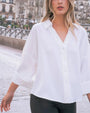 Chic, flowing, oversized white shirt for women - XS