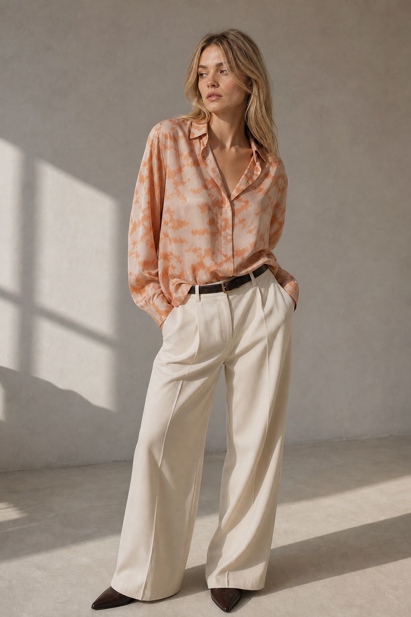 Chemise fluide imprimée terracotta corail