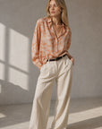 Chemise fluide imprimée terracotta corail