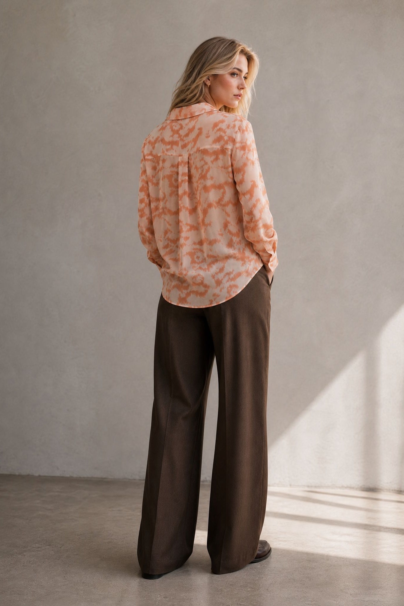 Chemise fluide imprimée terracotta corail