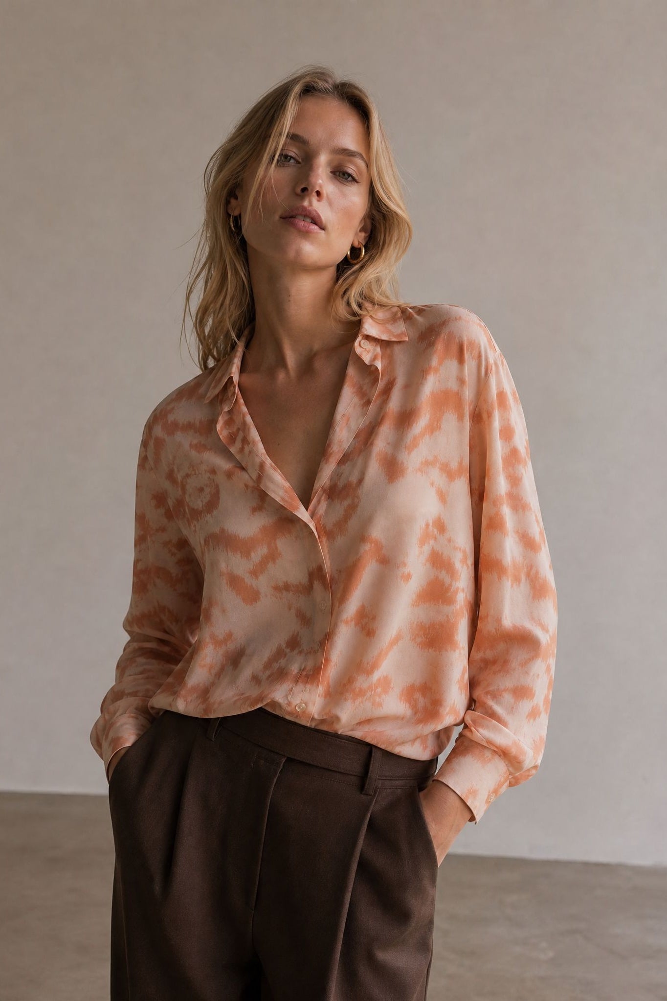 Chemise fluide imprimée terracotta corail
