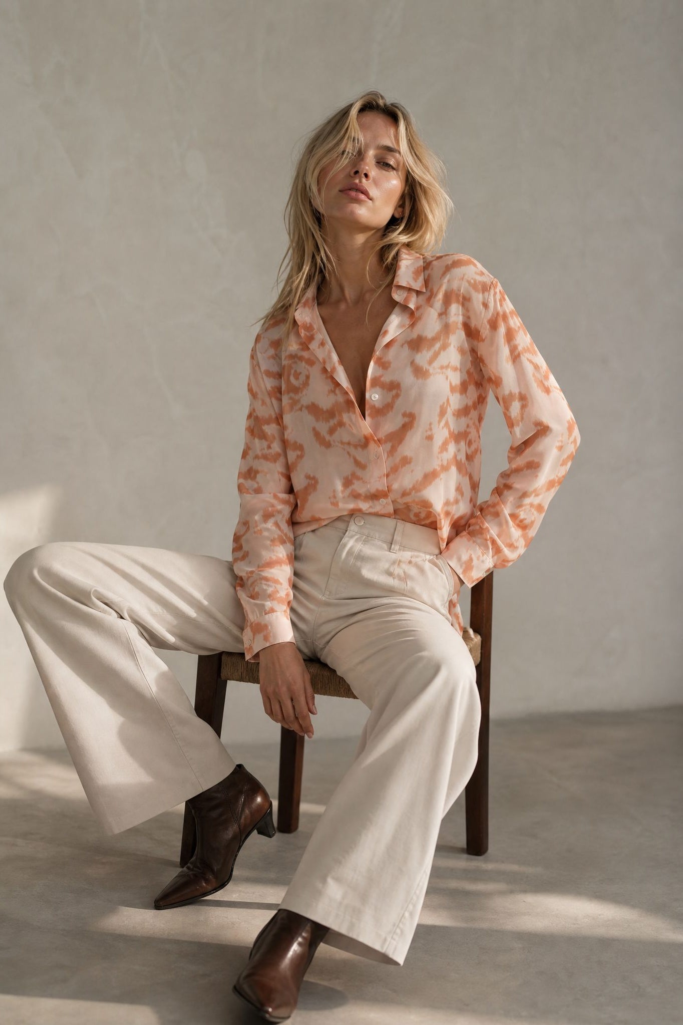 Chemise fluide imprimée terracotta corail