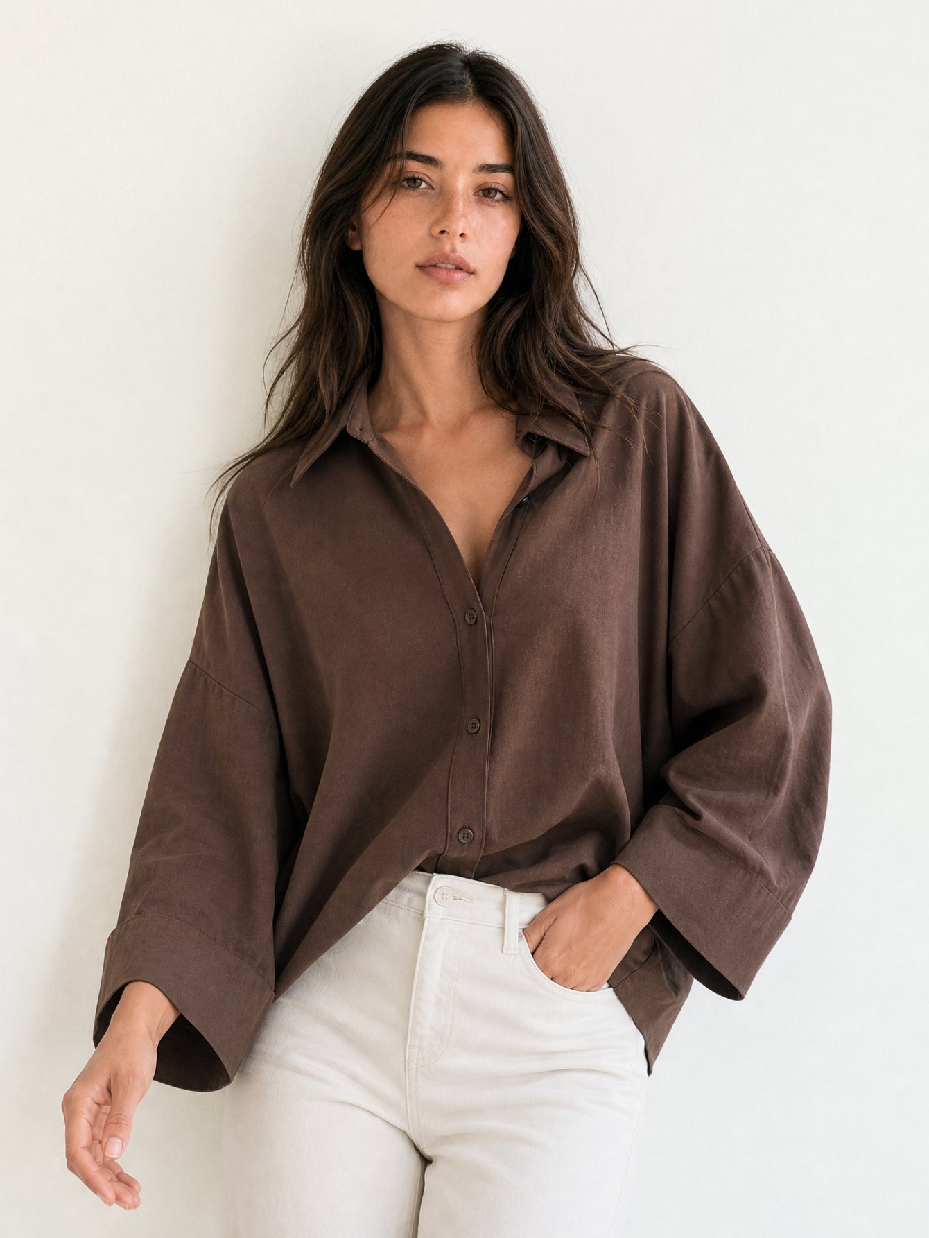 chemise fluide oversize chocolat