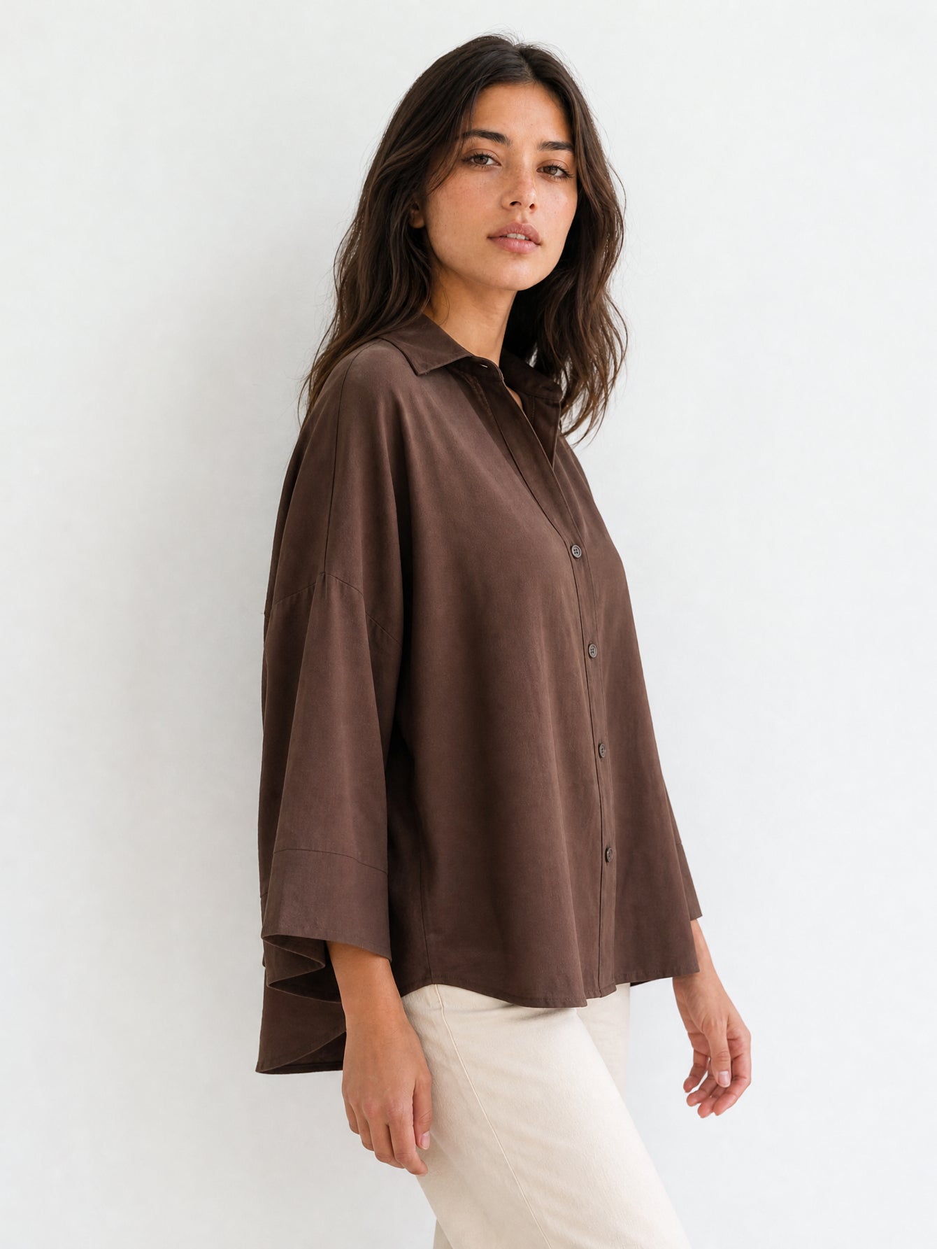 chemise fluide col classique chocolat