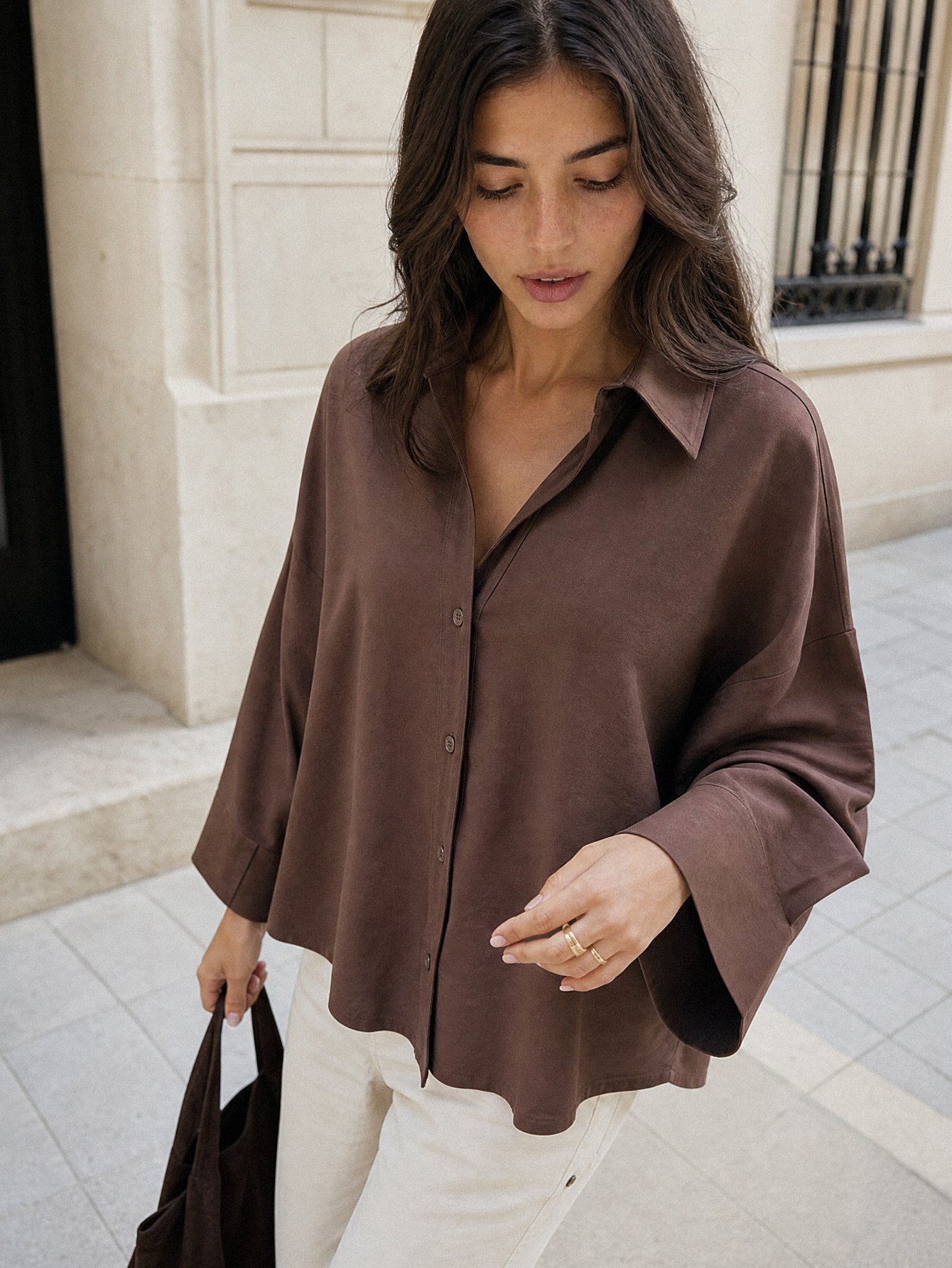 chemise fluide oversize boutons chocolat