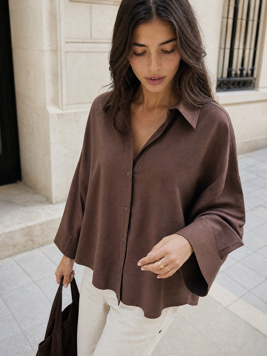 chemise fluide oversize boutons chocolat