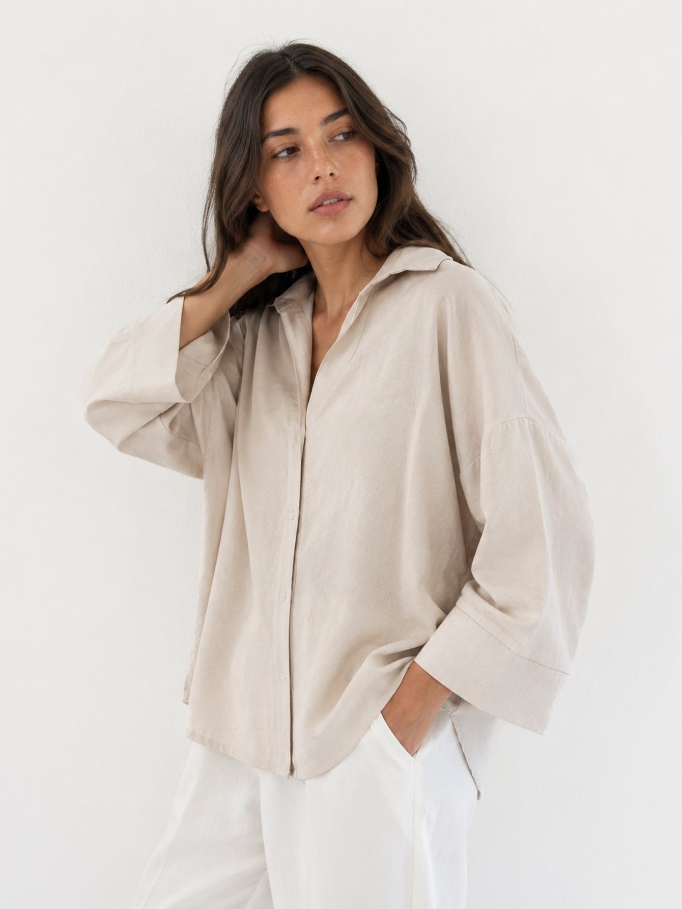 chemise fluide oversize beige
