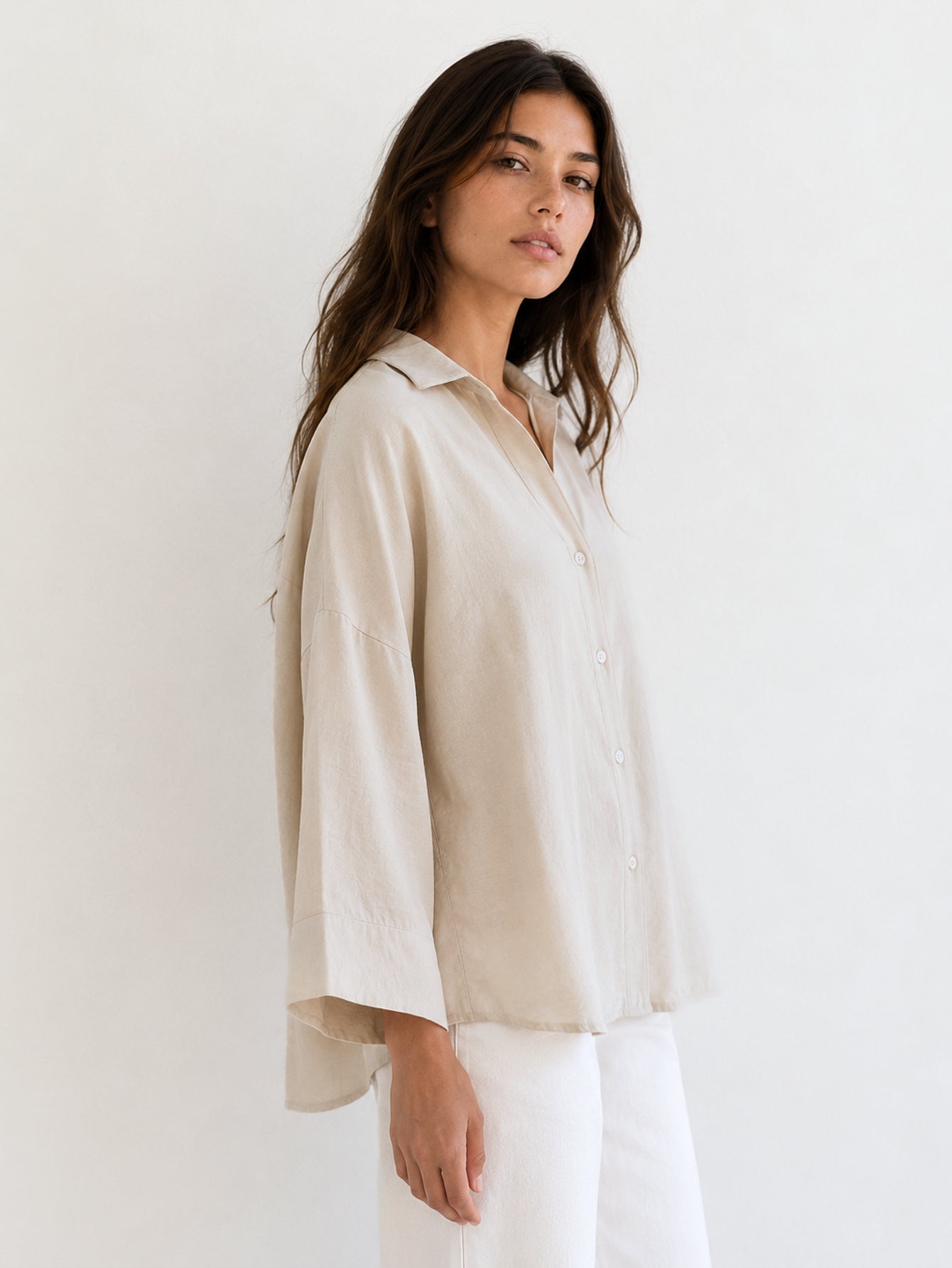 chemise oversize profil beige