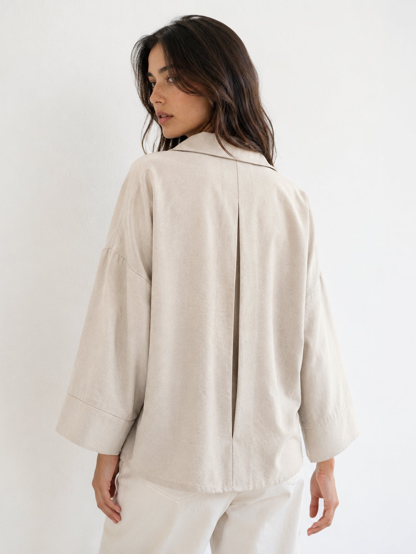 chemise oversize dos pli creux beige