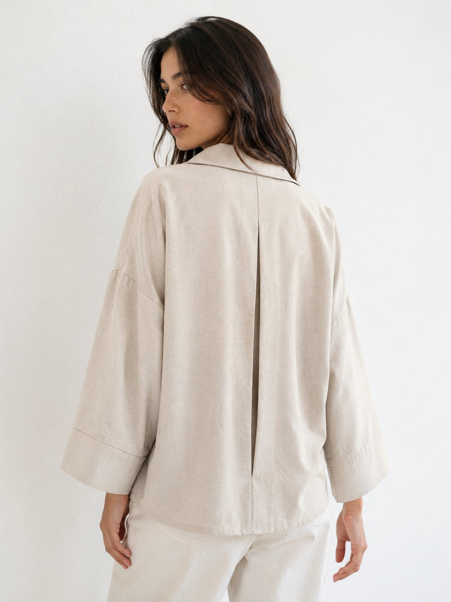 chemise oversize dos pli creux beige