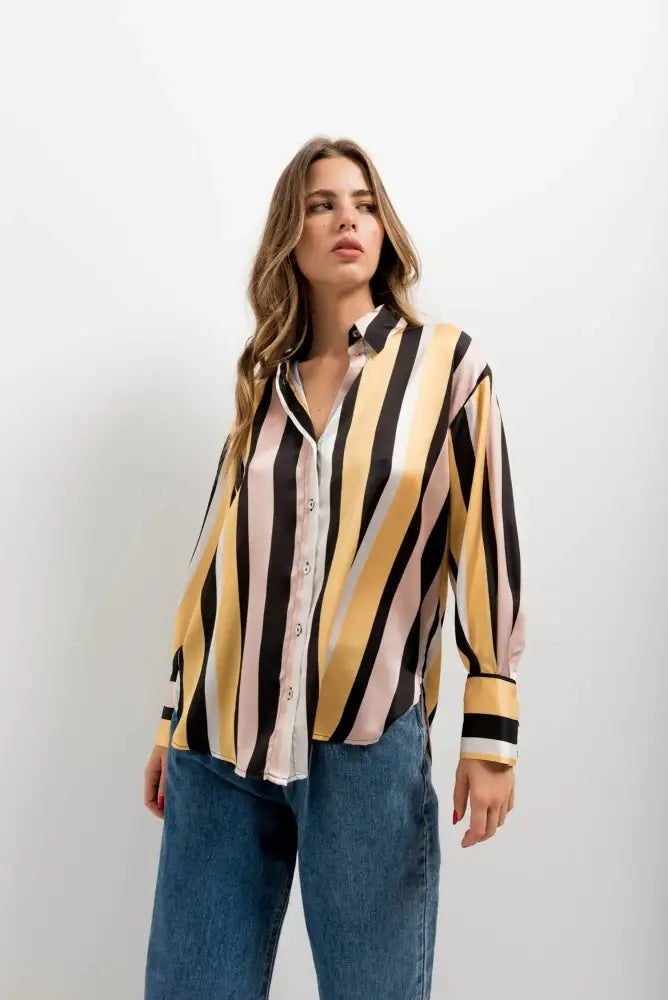 Chemise imprimée animal à rayures diagonales en satin pour femme