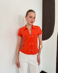 top13857 chemise orange elegante avec boutons buchettes image 2