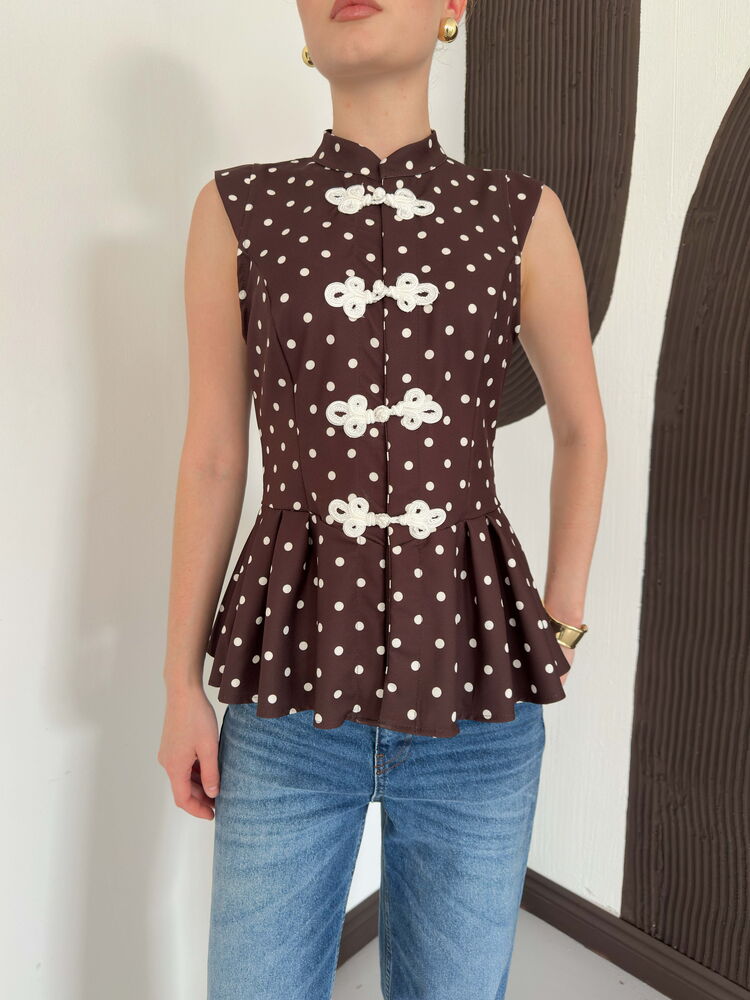 top13865 chemise elegante marron a pois image 4