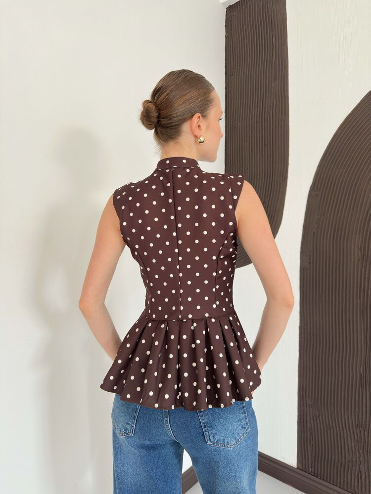 top13865 chemise elegante marron a pois image 5