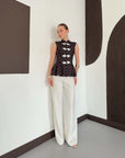 top13864 chemise vintage noire ajustee sans manches a pois image 2