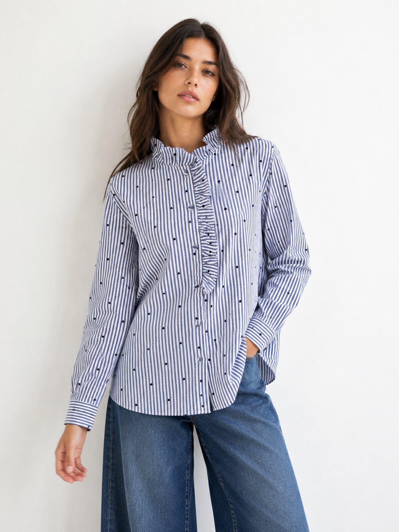 chemise rayée à cœurs col volanté