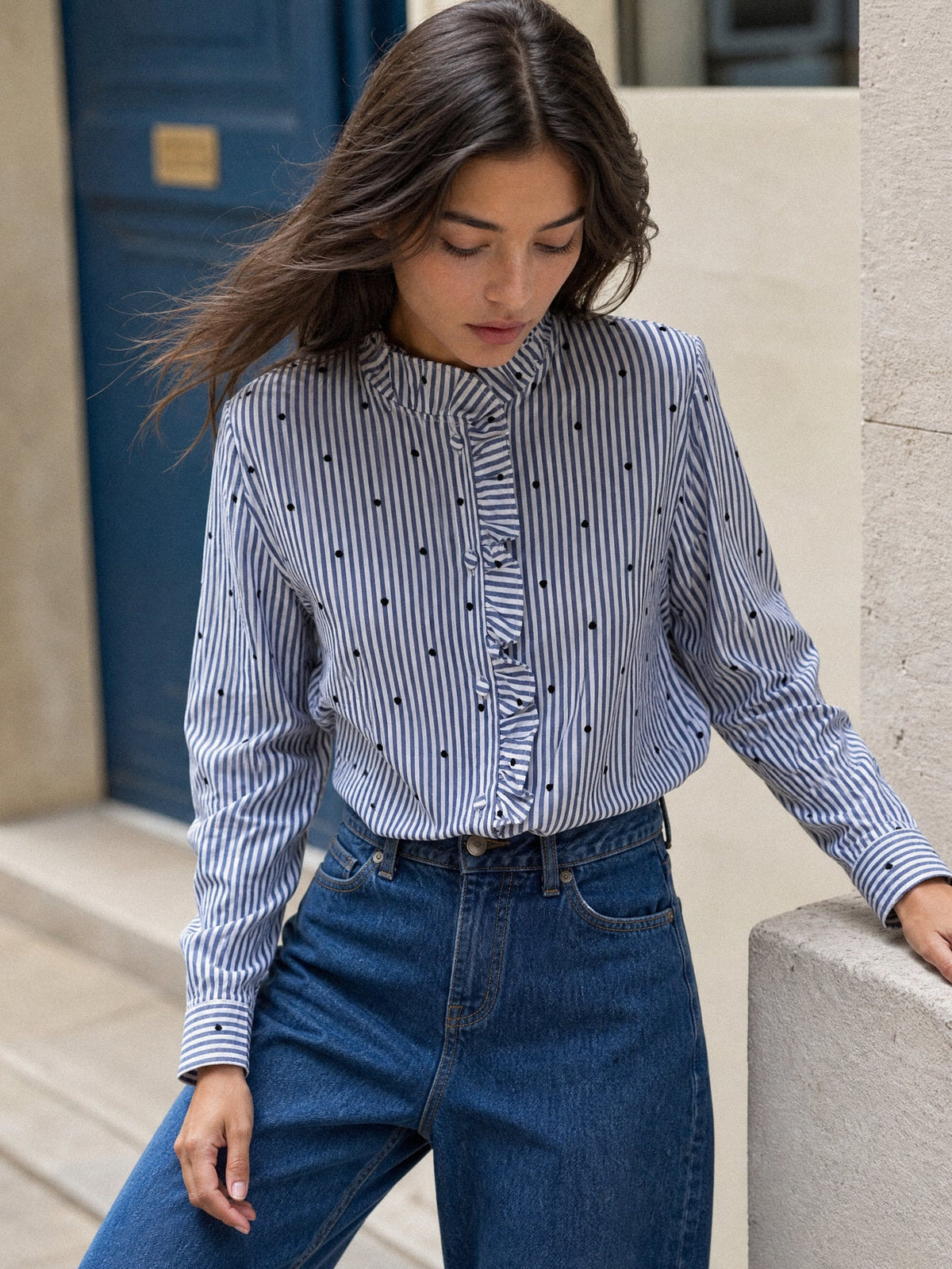 chemise rayée bleue à cœurs
