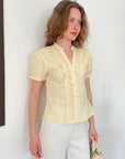 top13794 chemise jaune rayee boutonnee avec manches bouffantes image 1