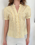 top13794 chemise jaune rayee boutonnee avec manches bouffantes image 4