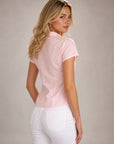 Chemise rose cintrée col V à brandebourgs