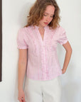 top13793 chemise rose rayee ajustee a manches bouffantes image 1