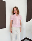 top13793 chemise rose rayee ajustee a manches bouffantes image 2