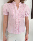 top13793 chemise rose rayee ajustee a manches bouffantes image 4