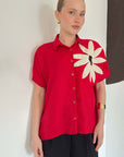 top13851 chemise rouge decontractee elegante fleurie boutonnee image 1