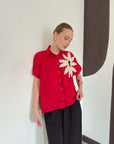 top13851 chemise rouge decontractee elegante fleurie boutonnee image 2