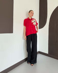 top13851 chemise rouge decontractee elegante fleurie boutonnee image 3