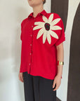 top13851 chemise rouge decontractee elegante fleurie boutonnee image 4