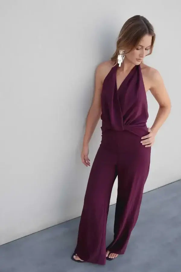 Combinaison pantalon bordeaux prune chic