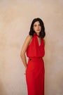 Red backless jumpsuit skirt combination - XS