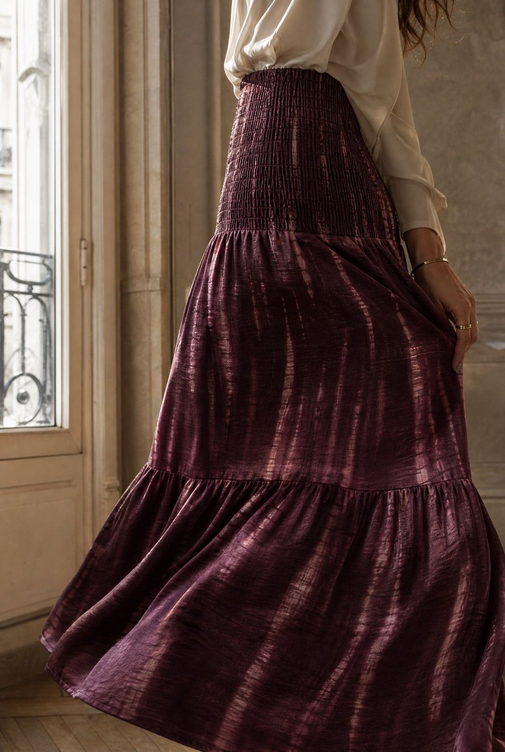 Jupe longue tie dye taille smockée