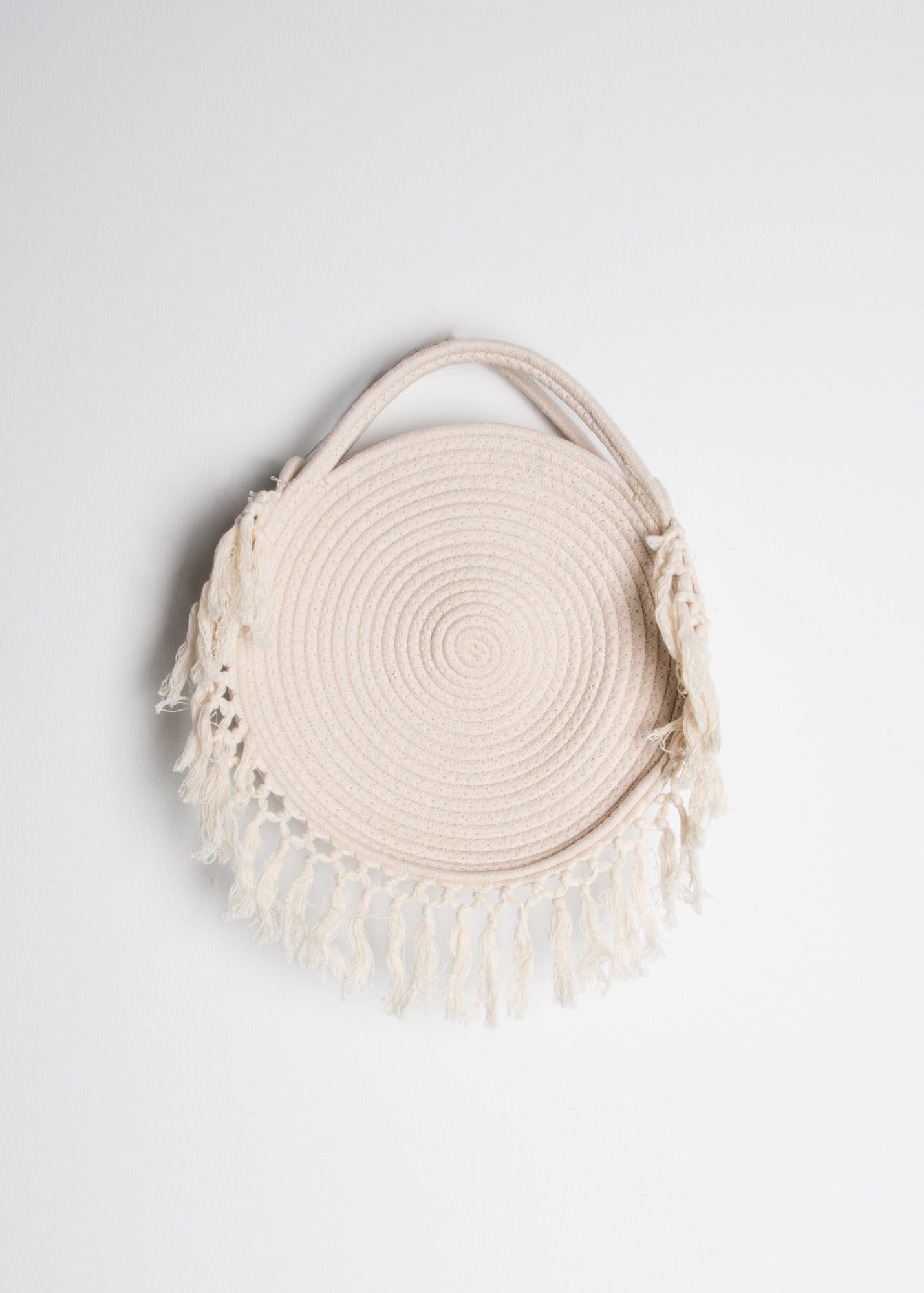 Sac panier rond bohème avec franges – Accessoire d&#39;été en corde tressée